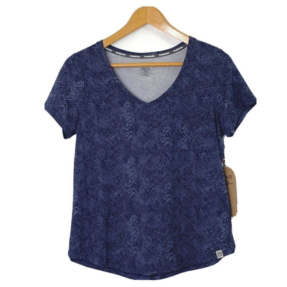 Avalanche Outdoor T Shirt Womens size Small Pocket Tee V Neck SO Soft Navy Blue